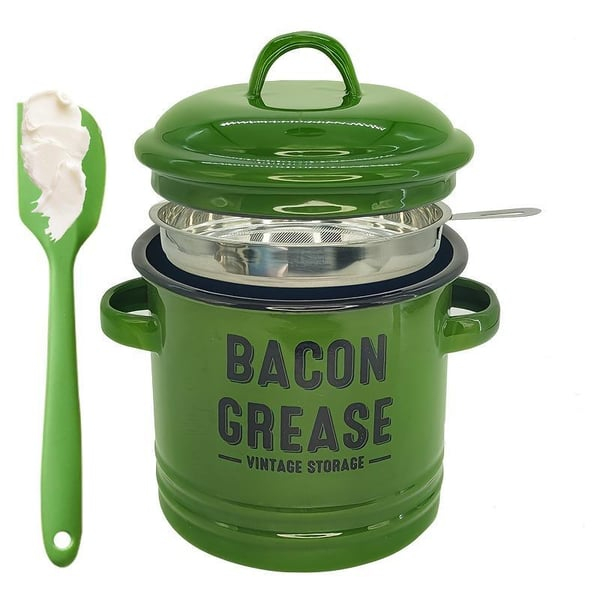 42 OZ Bacon Grease Container With Strainer And Food-Grade Silicone Spatula