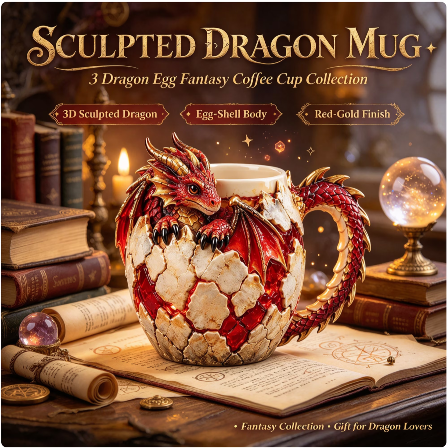 Dragon Egg Fantasy Sculpted Mug | 14oz Resin Coffee Cup for Dragon Lovers