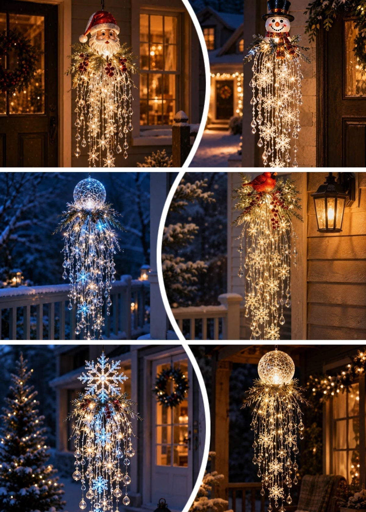 Crystal Cascade Christmas Hanging Porch Light – Overhead LED Crystal Waterfall