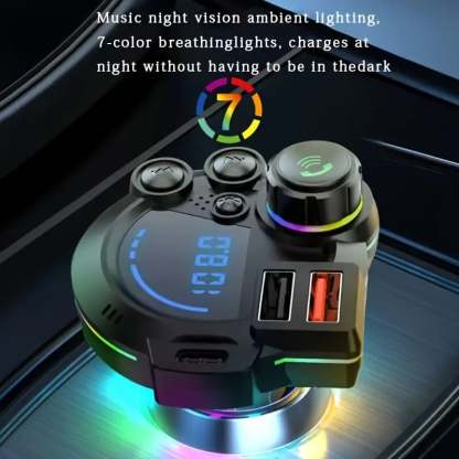 30W PD Car Charger & Bluetooth 5.3 FM Transmitter – Bass Booster & RGB Light – Wireless MP3 Radio Adapter