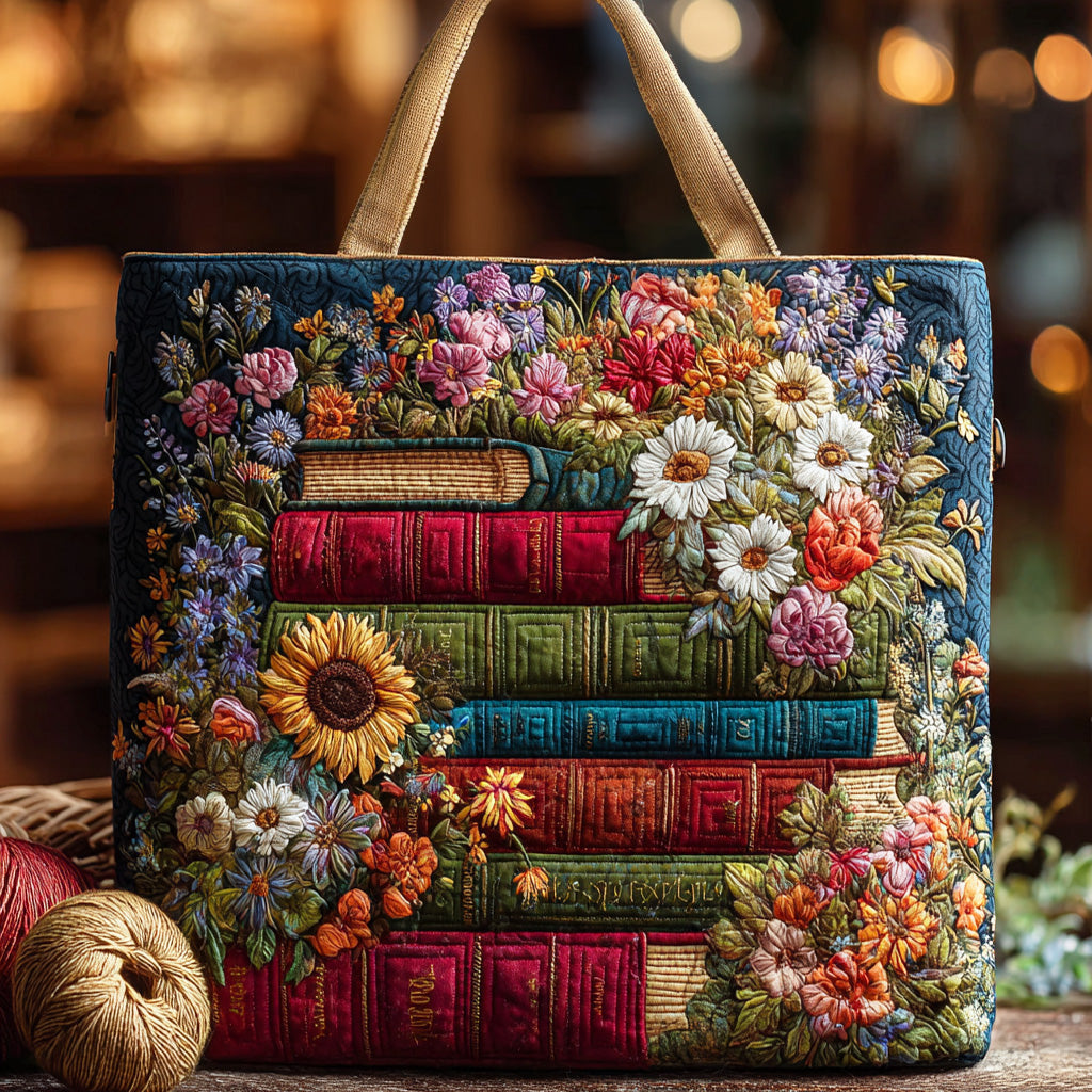 Book Garden Quilted Tote Bag