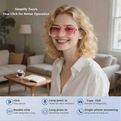 Smart Bluetooth 5.4 Sunglasses with Open-Ear Audio Blue Light Blocking UV Protection Waterproof