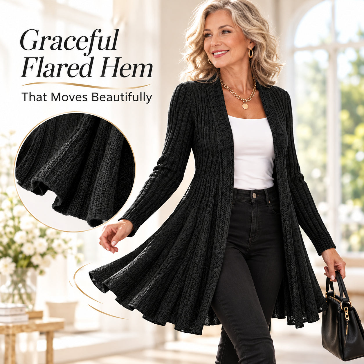 Defined waist and flattering feminine cardigan silhouette