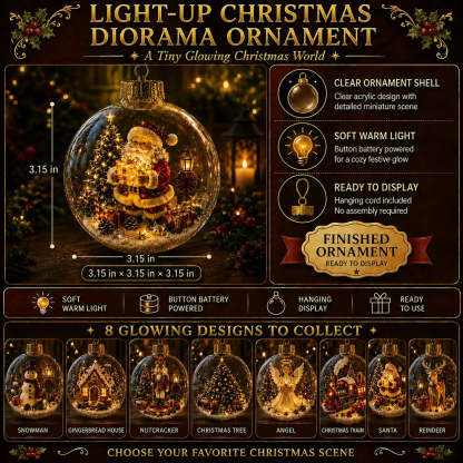 Light-Up 3D Christmas Ornaments – Battery Operated Warm White LED Scene Baubles