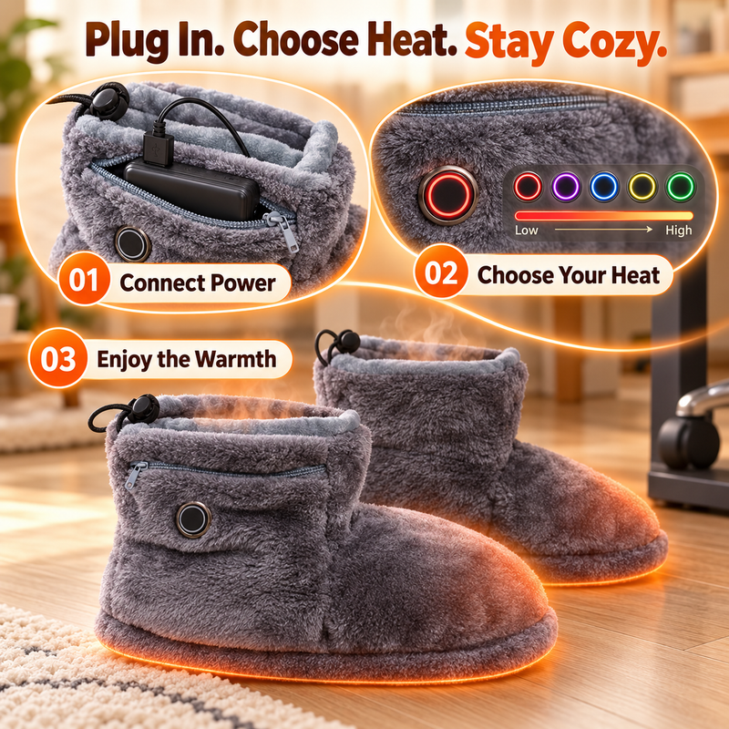 Three steps for powering and adjusting the heated boots