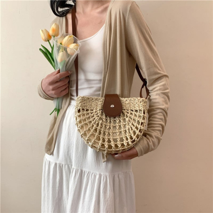 Women's Boho Semicircular Shape Hollow out Straw Bag