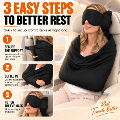 3-in-1 Travel Sleep Support System – Head Support, Eye Mask & Arm Rest