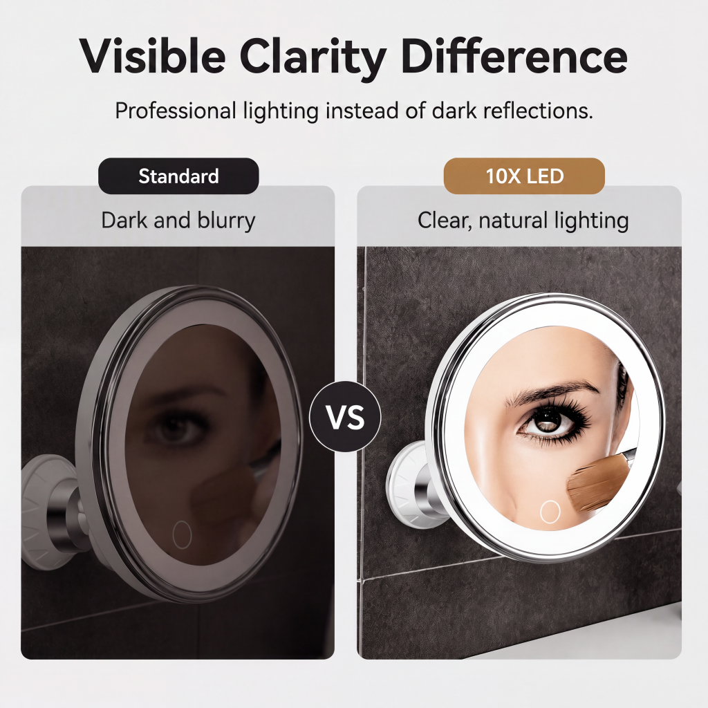 Built-in soft circular LED ring light makeup mirror