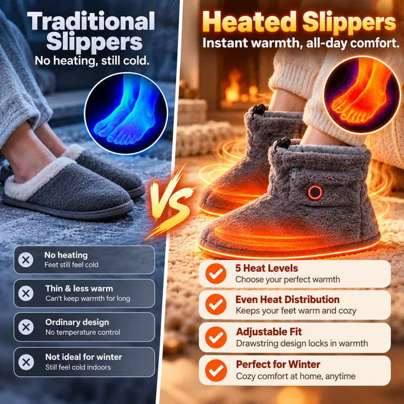 Comparison of traditional slippers and heated plush boots