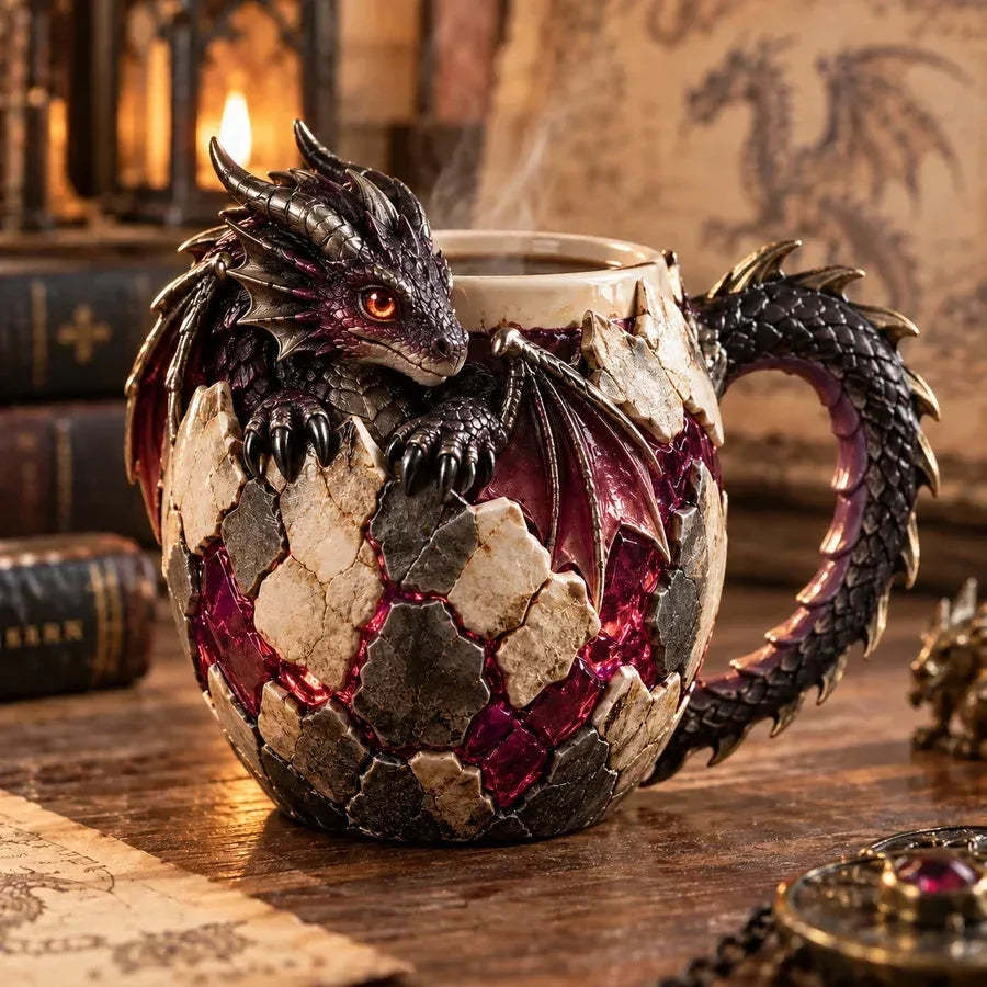 Dragon Egg Fantasy Sculpted Mug | 14oz Resin Coffee Cup for Dragon Lovers