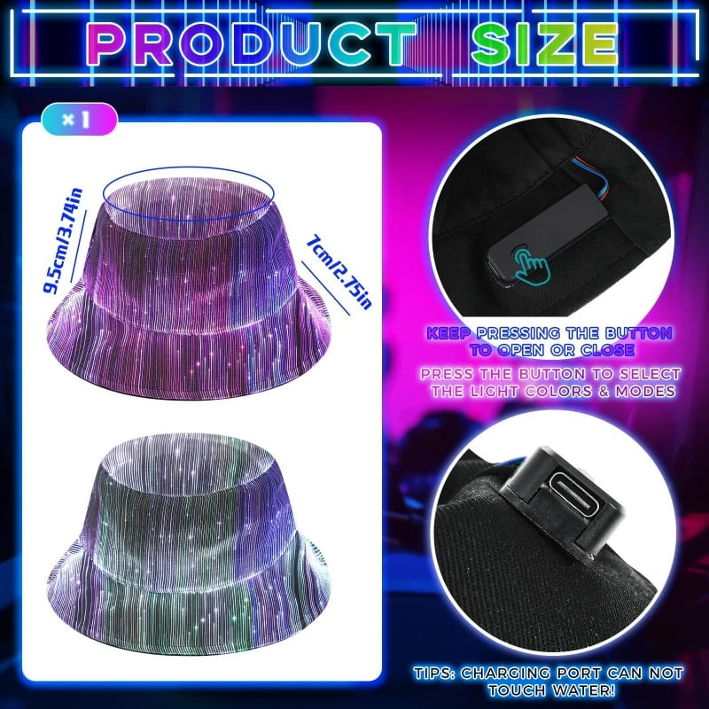 Glowing Fiber Optic Bucket Hat | Light Up the Night