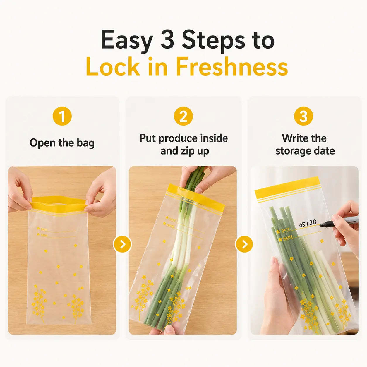 15-Pack Reusable Produce Storage Bags – Double-Seal Fridge Organizer Pouches