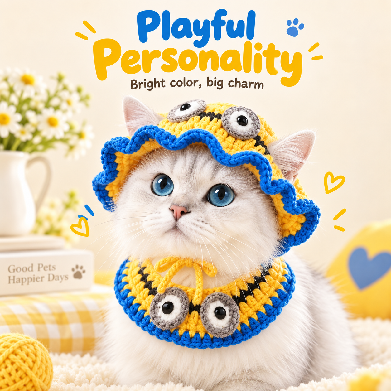 Handcrafted Crochet Pet Hat & Collar Set – Viral Cute Photo Costume Set