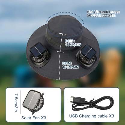2026 New 3-Solar-Fan Cooling Hat — UPF50+ Sun Protection, Triple-Power Rechargeable, & Water-Resistant