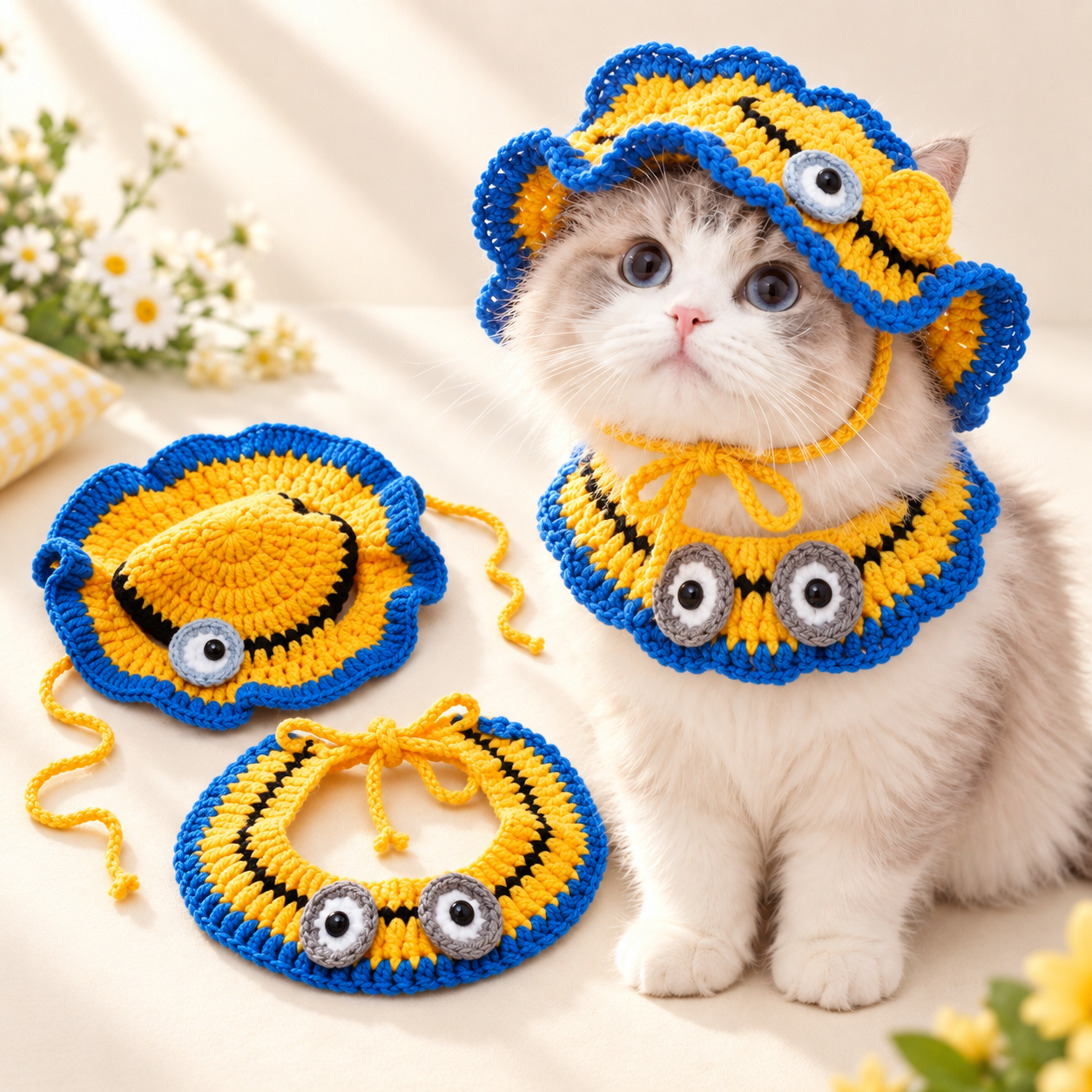 Handcrafted Crochet Pet Hat & Collar Set – Viral Cute Photo Costume Set