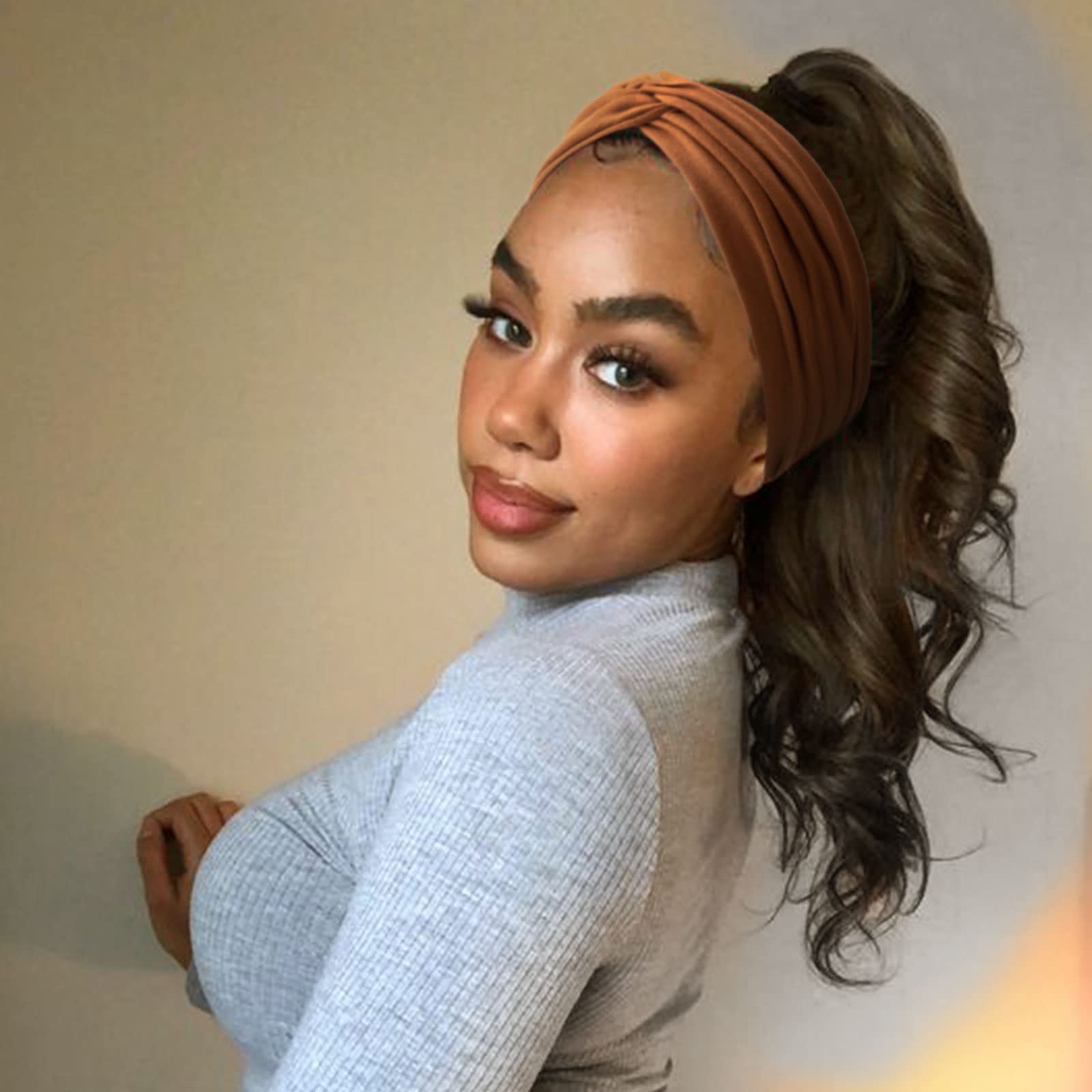 Lifestyle Model Wearing Brown Headband