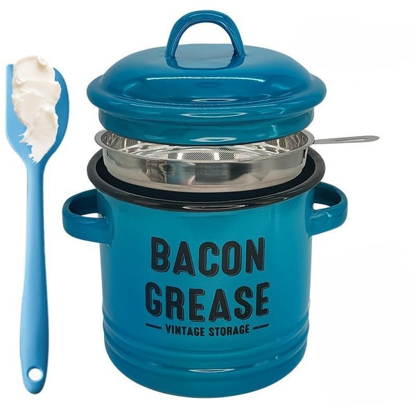 42 OZ Bacon Grease Container With Strainer And Food-Grade Silicone Spatula
