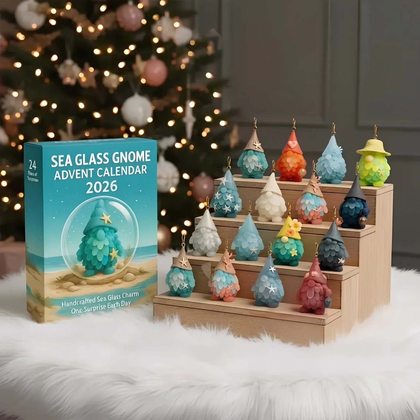 Sea Glass Gnome Advent Calendar 2026 | 24 Coastal Gnome Charms for Christmas Countdown, Tree Decor & Holiday Gifts
