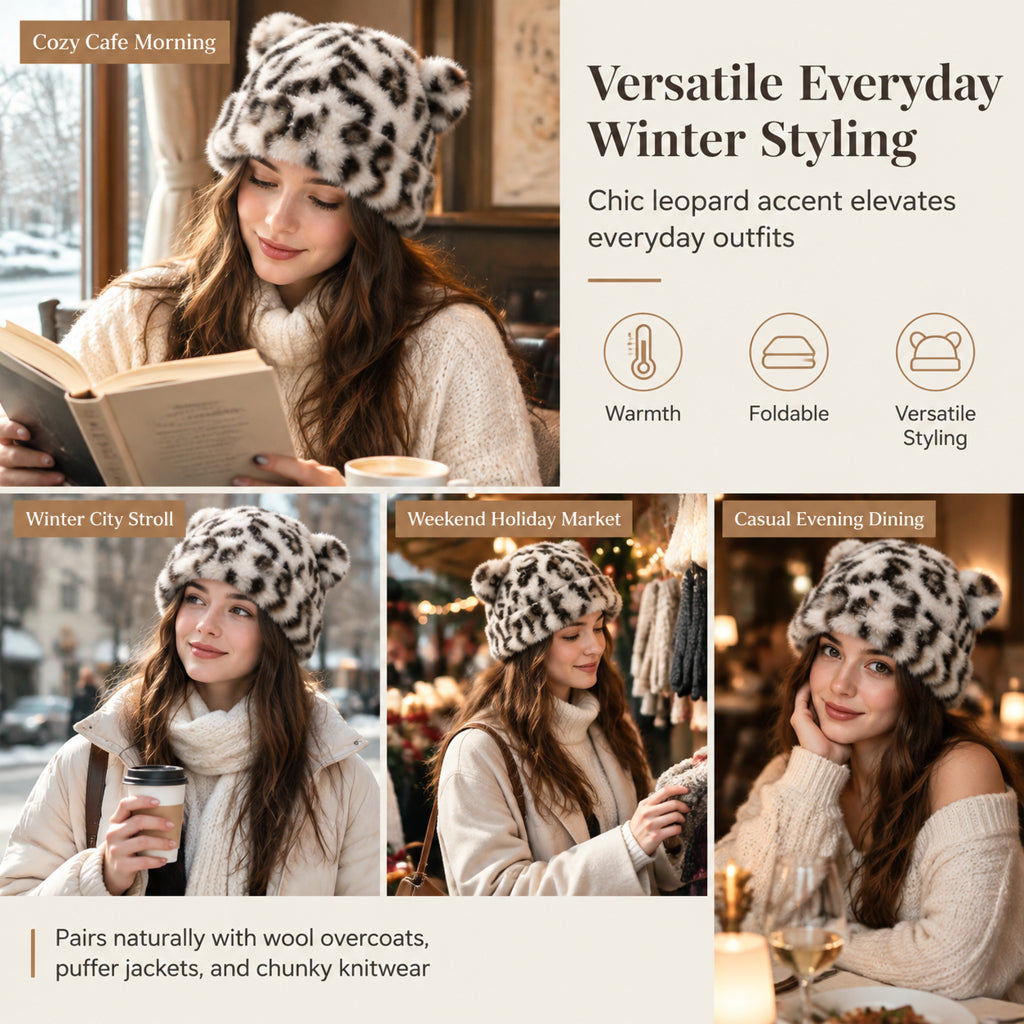 Additional angle of the fluffy faux fur beanie