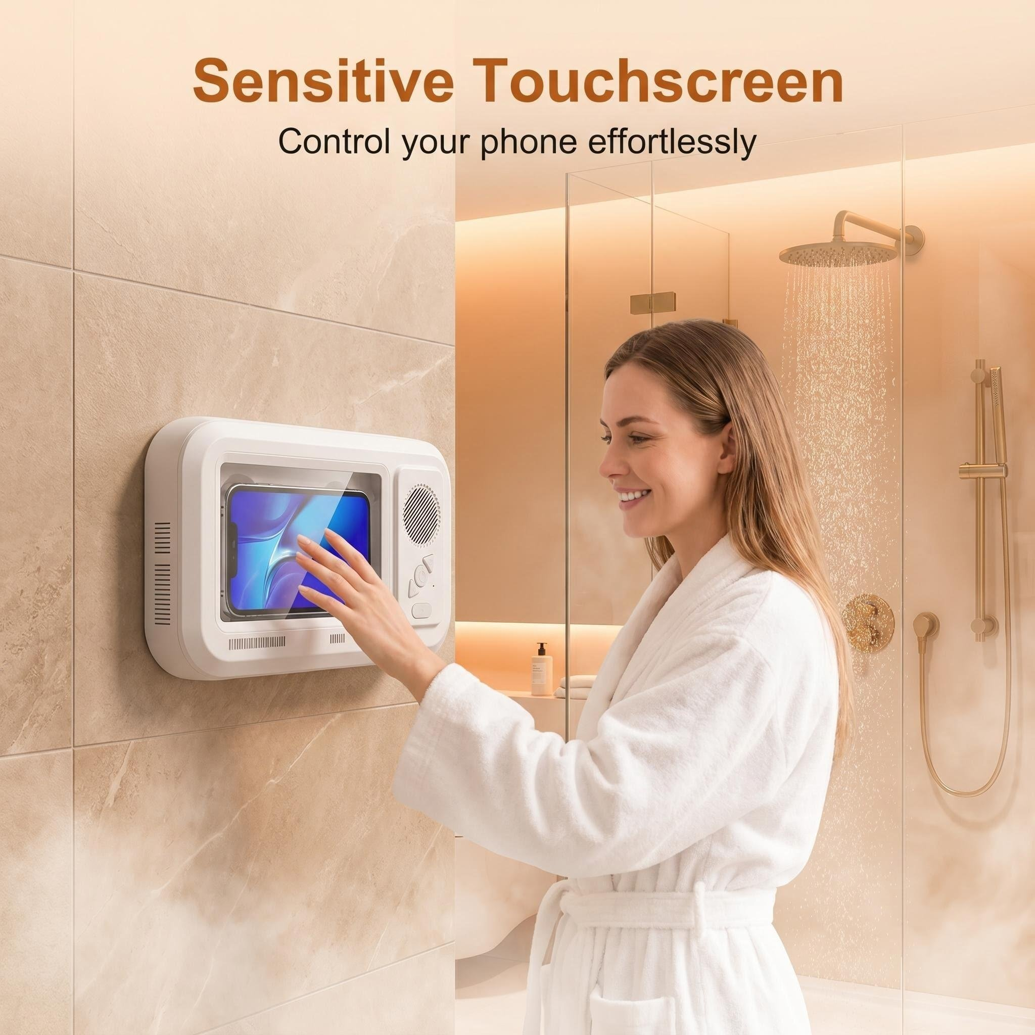 Bathroom Shower Waterproof Phone Holder Bluetooth Speaker 360°Rotation touch screen mobile phone box