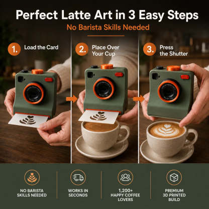 One-Touch Latte Art Camera – 3D Coffee Stencil Printer Kit for Custom Drink Designs