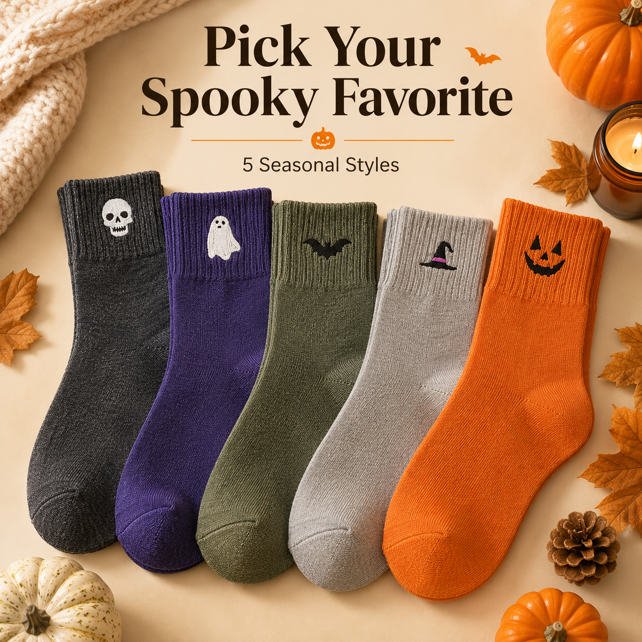 Full color palette of Halloween socks collection