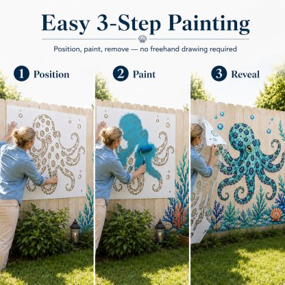 Reusable Ocean Octopus Mural Stencil Set | Bring Plain Walls & Fences to Life with a Bold Underwater Scene