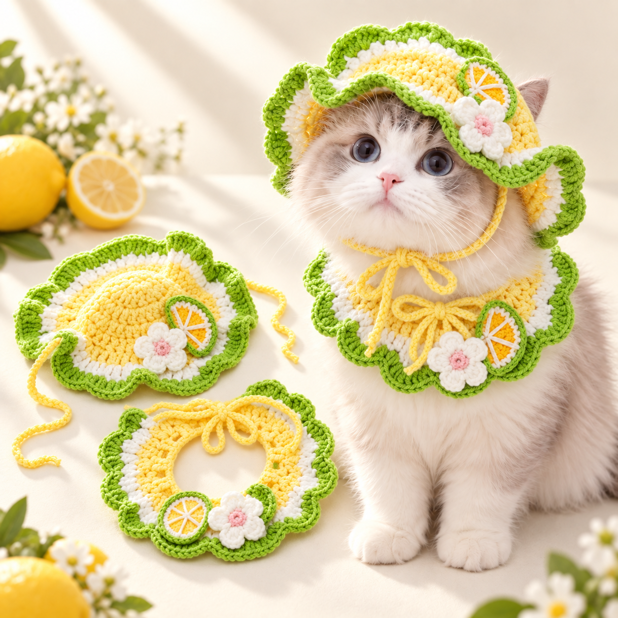 Handcrafted Crochet Pet Hat & Collar Set – Viral Cute Photo Costume Set