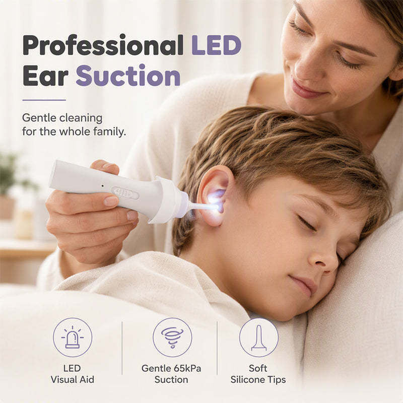 LED Ear Wax Vacuum Cleaner with 65 kPa Suction & Washable Silicone Tips