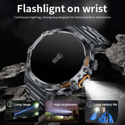Outdoor Smartwatch – Rugged, LED Flashlight & Bluetooth Calling – For Sports, Fitness & Adventure