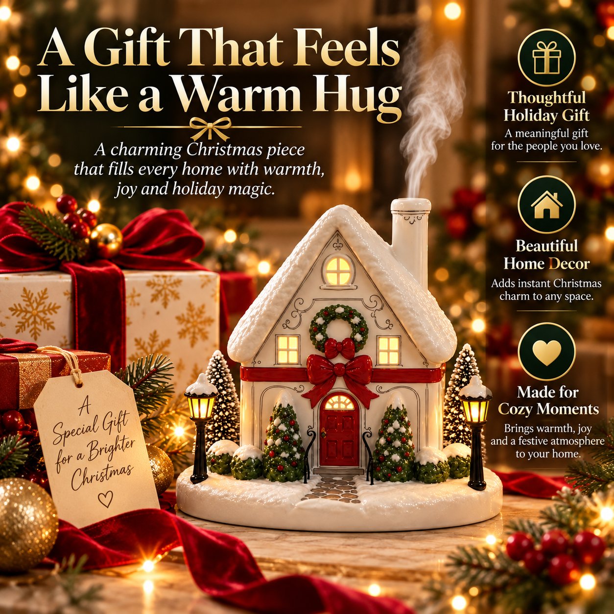 Christmas House Aroma Diffuser – Gentle Mist & Glowing Windows