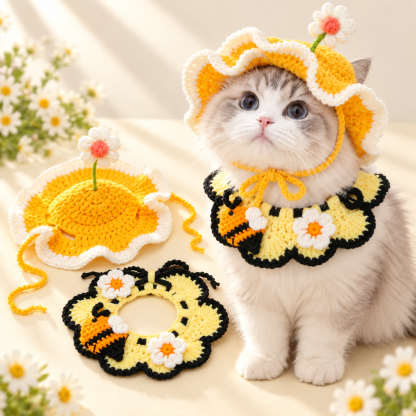 Handcrafted Crochet Pet Hat & Collar Set – Viral Cute Photo Costume Set