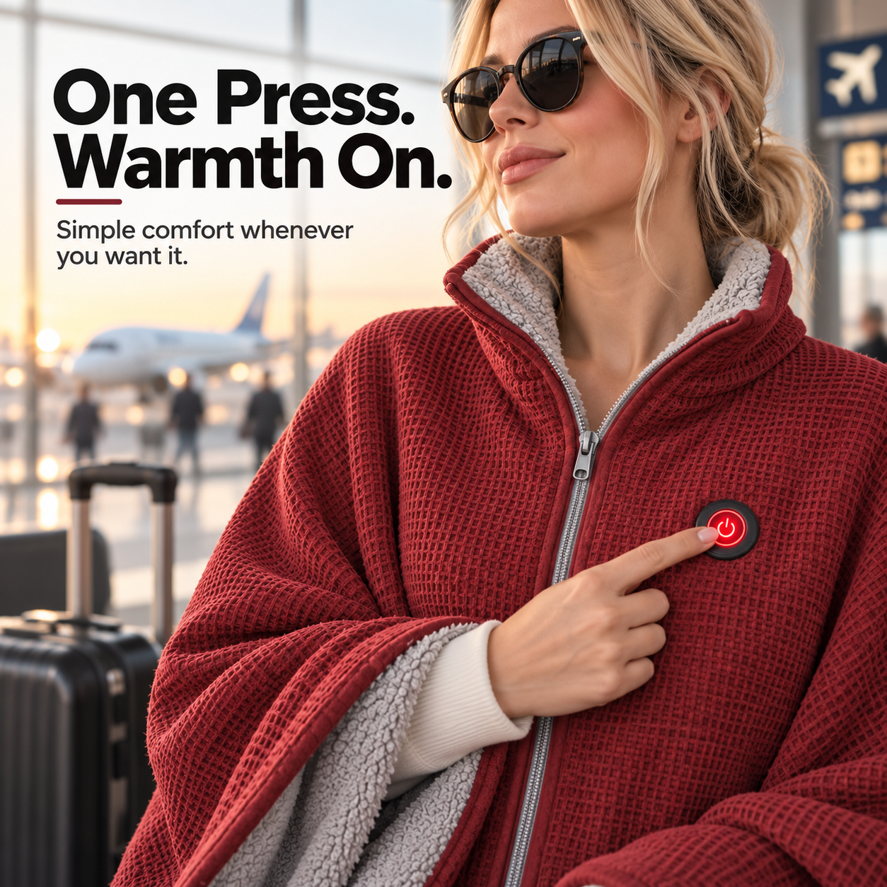 Easy heating control on wearable heated blanket