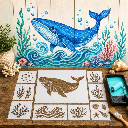 Reusable Ocean Octopus Mural Stencil Set | Bring Plain Walls & Fences to Life with a Bold Underwater Scene