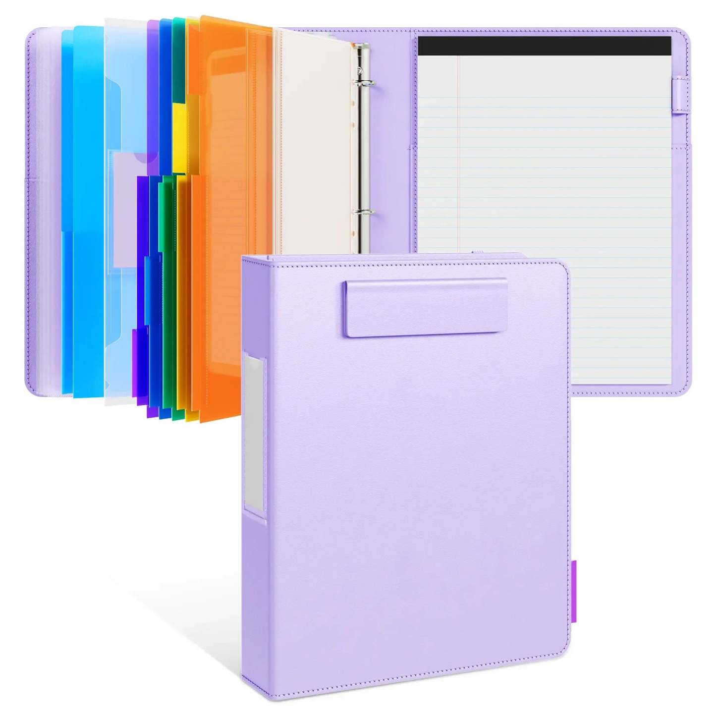 PU Leather Clipboard with Storage – 3-Ring Binder, Magnetic Clip, Removable Notepad & Expanding File
