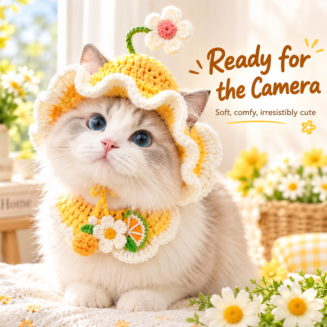 Handcrafted Crochet Pet Hat & Collar Set – Viral Cute Photo Costume Set