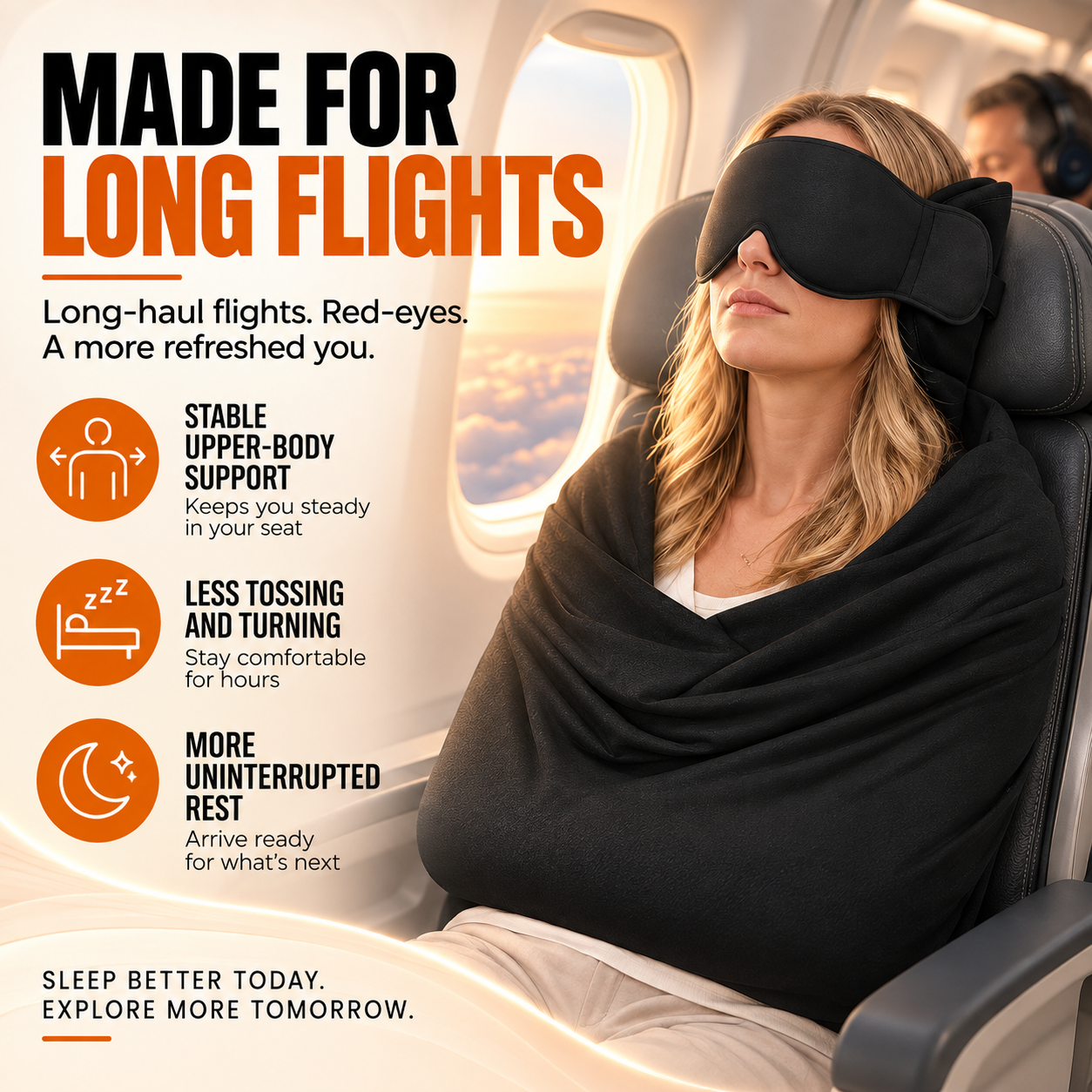 3-in-1 Travel Sleep Support System – Head Support, Eye Mask & Arm Rest