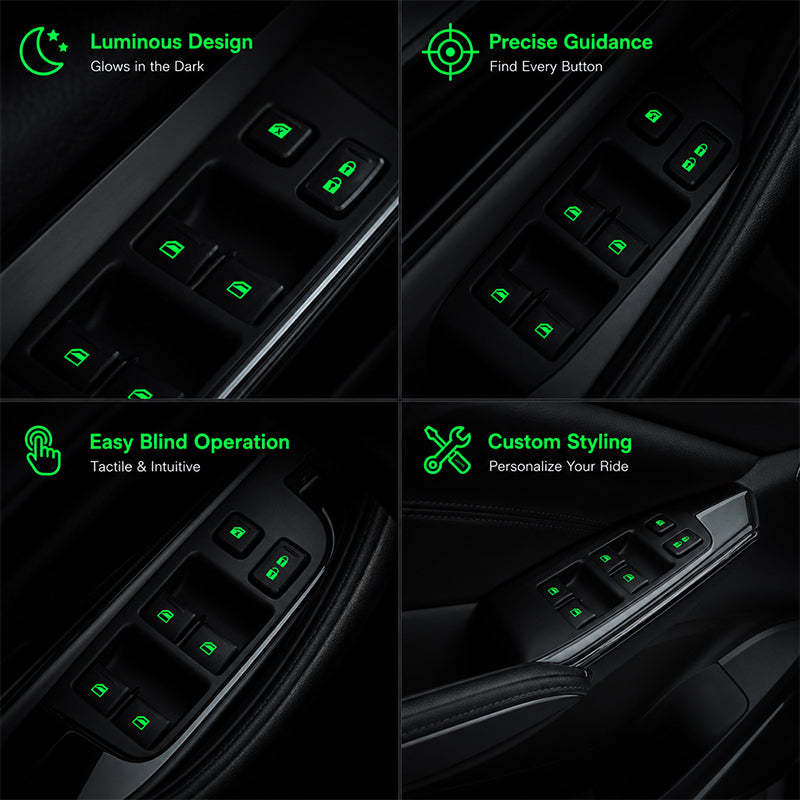 Car Window Lift Switch Luminous Stickers - Colorful Night Glow Warning Button Decal
