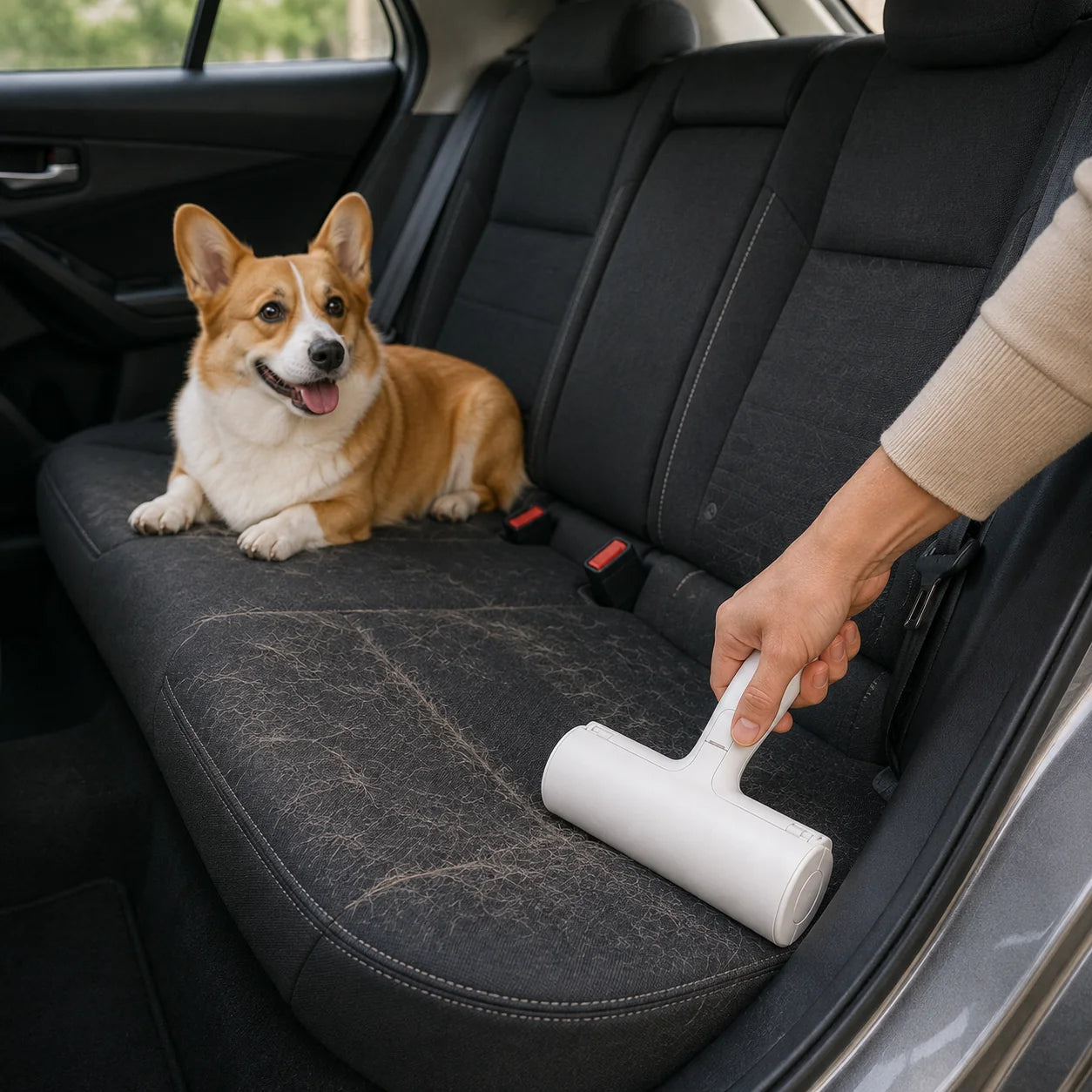 Pet hair remover for fabric car seats