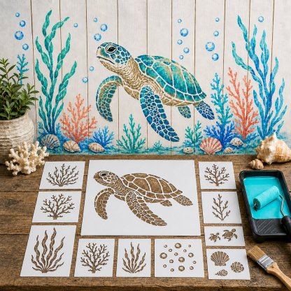 Reusable Ocean Octopus Mural Stencil Set | Bring Plain Walls & Fences to Life with a Bold Underwater Scene