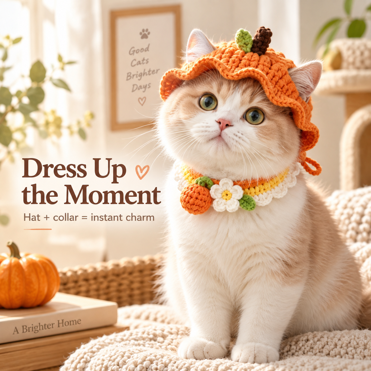 Handcrafted Crochet Pet Hat & Collar Set – Viral Cute Photo Costume Set