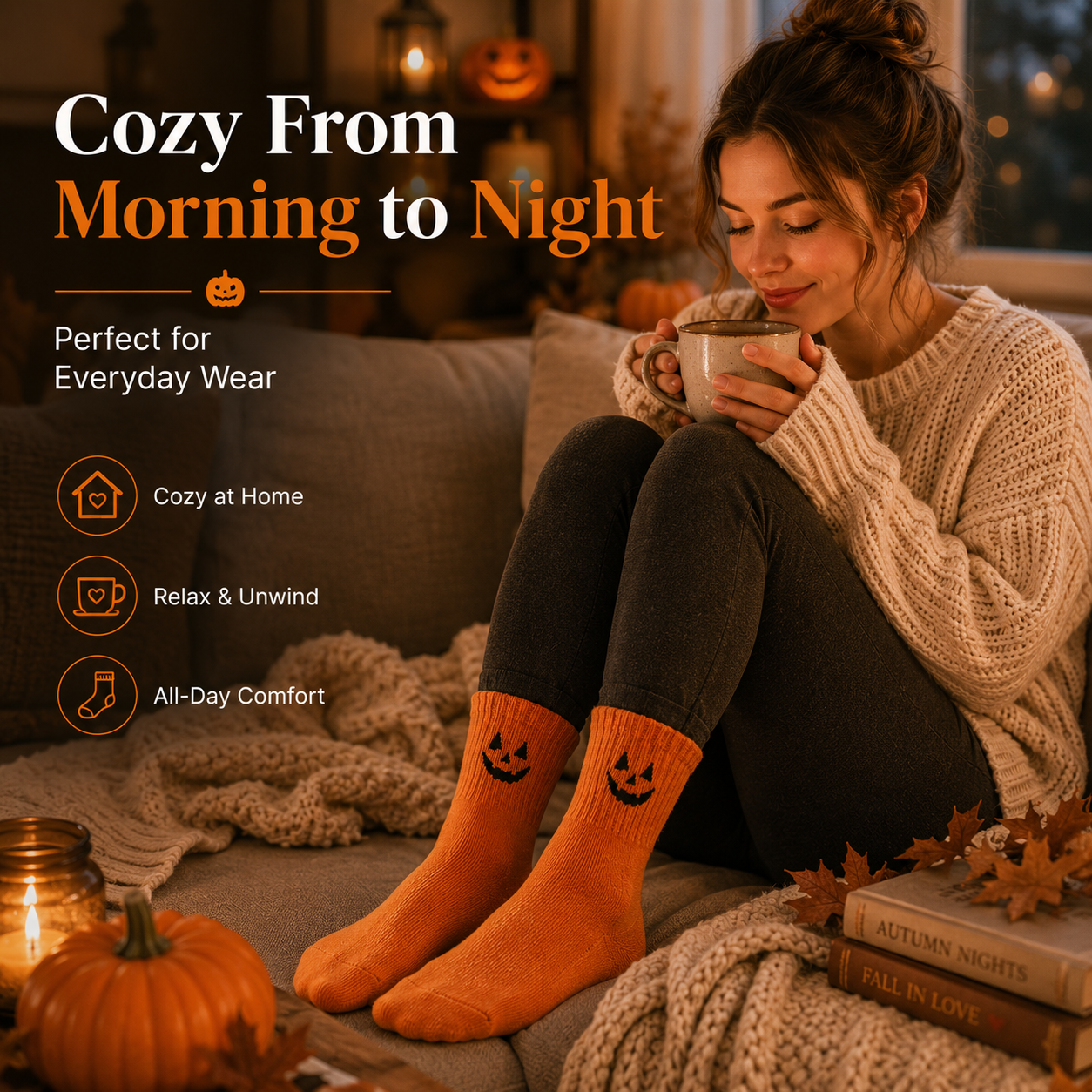 Model wearing the socks with casual home sneakers