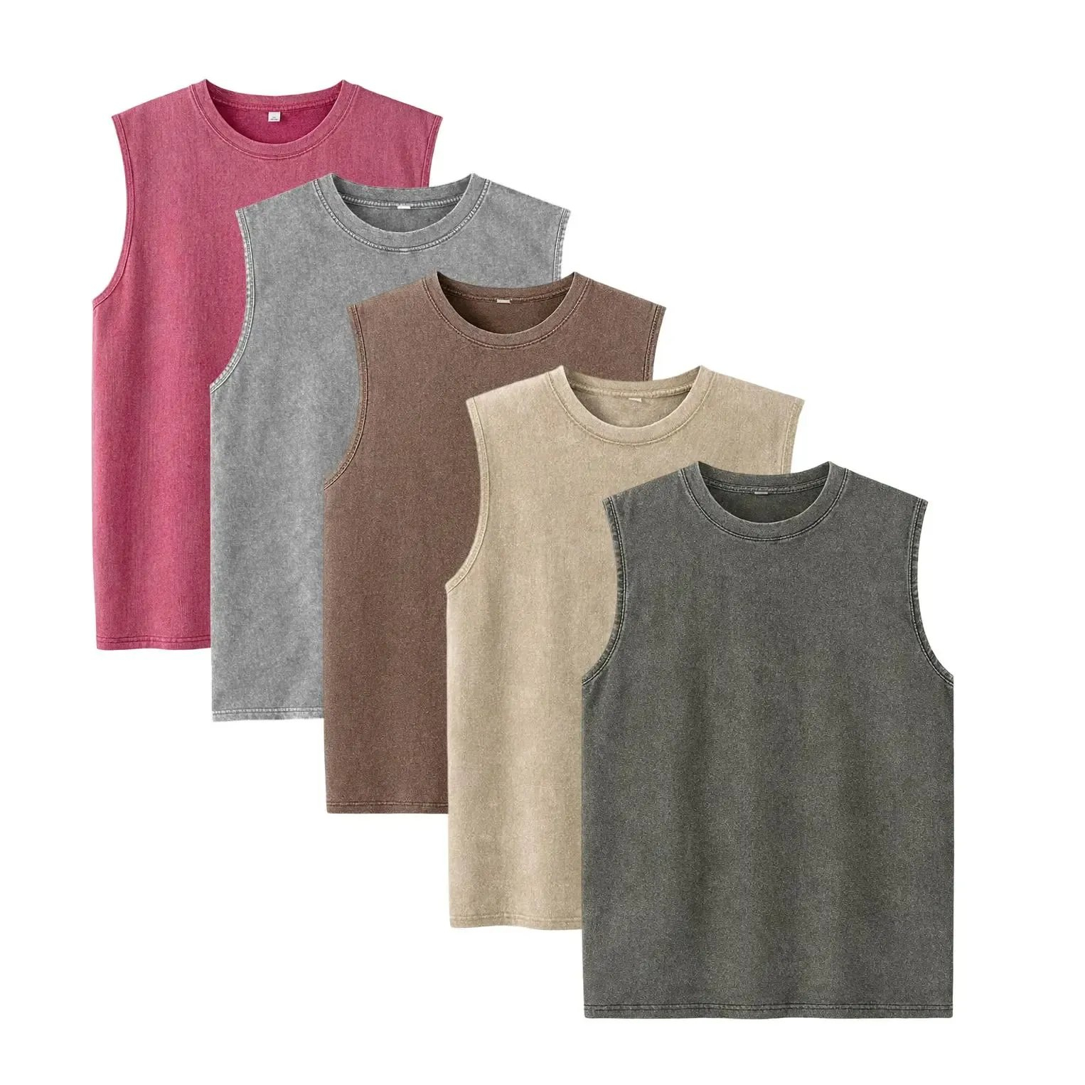 Men's 5-Pack Vintage Washed Sleeveless Tank Tops(5 Pack, 4XL)