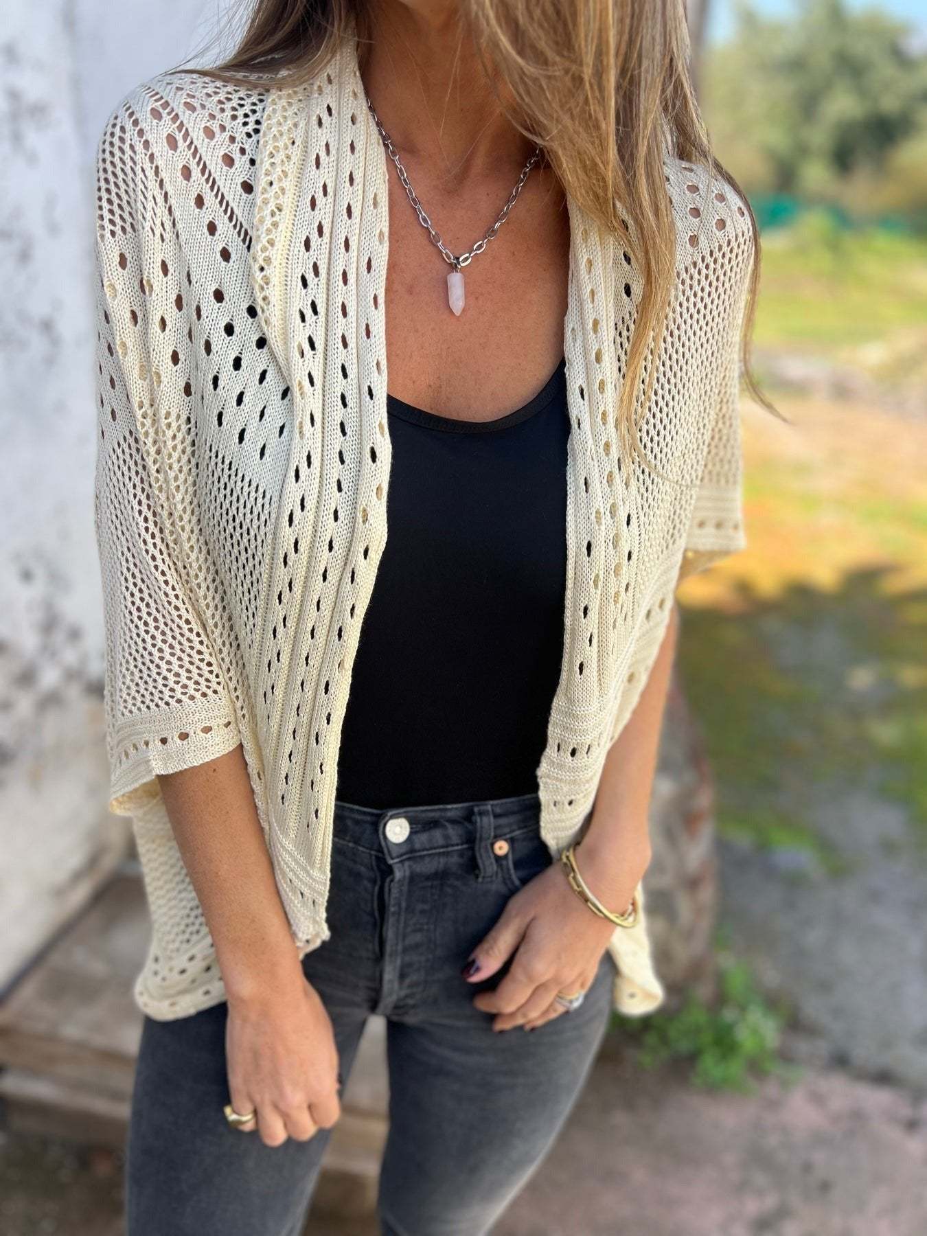 Hollow Half Sleeve Cardigan