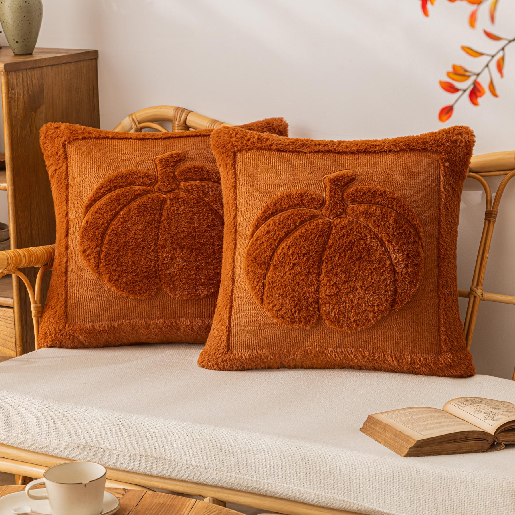Embroidered Bow Holiday Pillow Covers – Set of 2 – Two Coordinated Covers