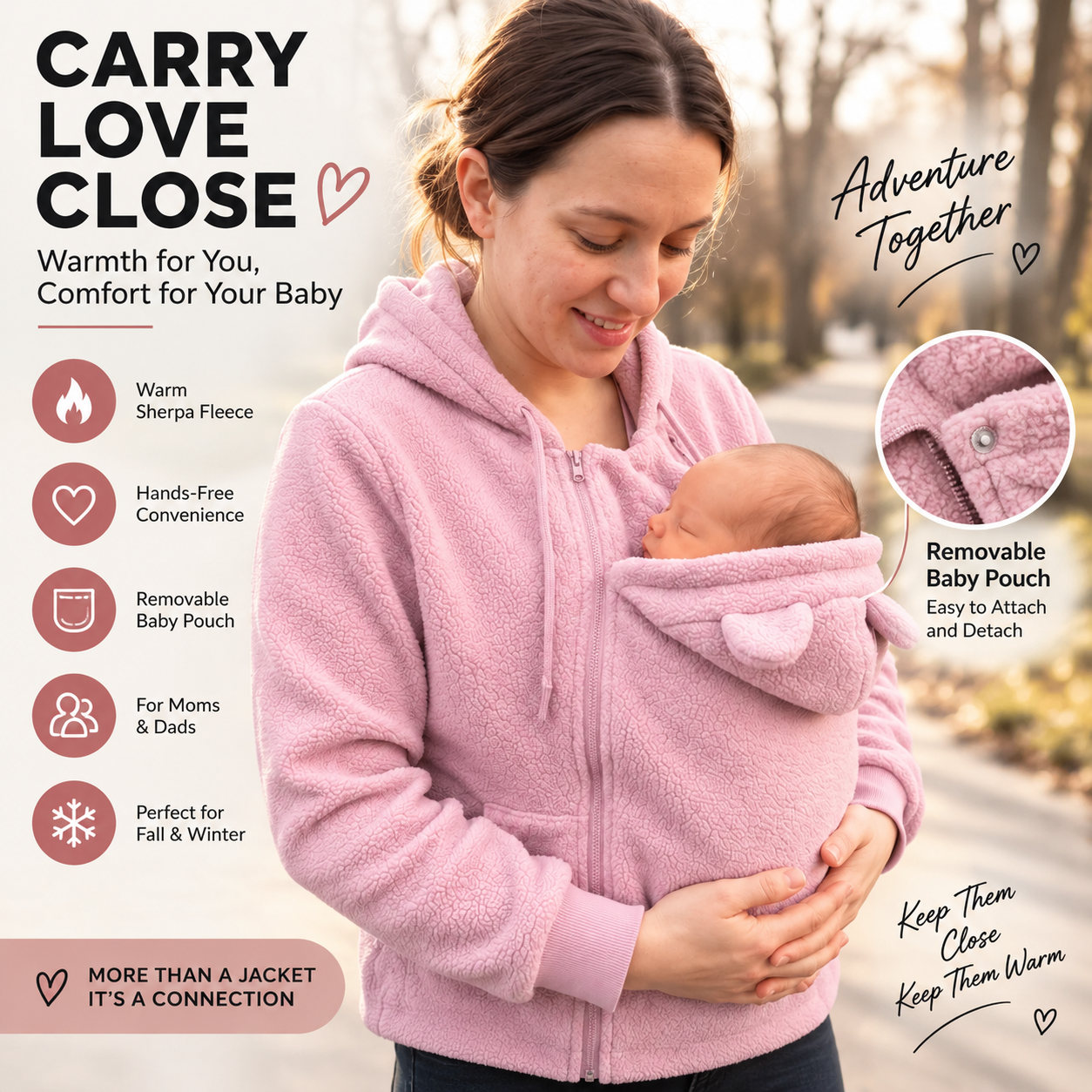Warm fleece hoodie for parent and baby