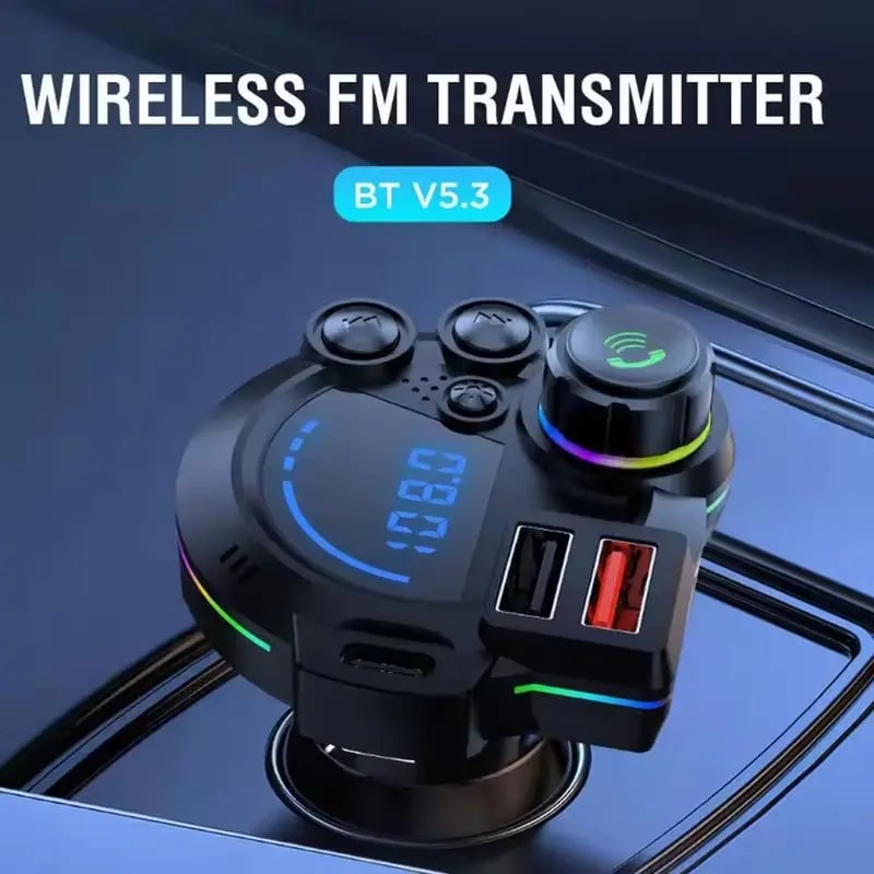 30W PD Car Charger & Bluetooth 5.3 FM Transmitter – Bass Booster & RGB Light – Wireless MP3 Radio Adapter