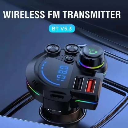 30W PD Car Charger & Bluetooth 5.3 FM Transmitter – Bass Booster & RGB Light – Wireless MP3 Radio Adapter