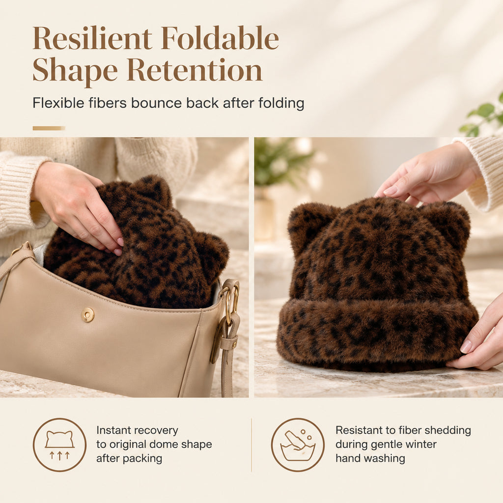 Fluffy winter beanie shown as a cold-weather accessory