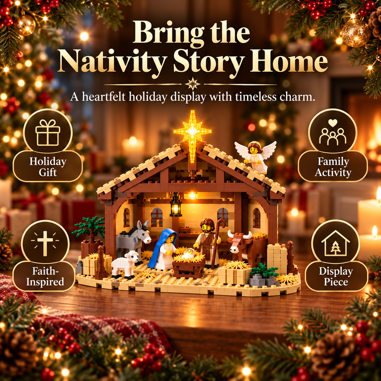 Nativity scene building blocks Christmas display